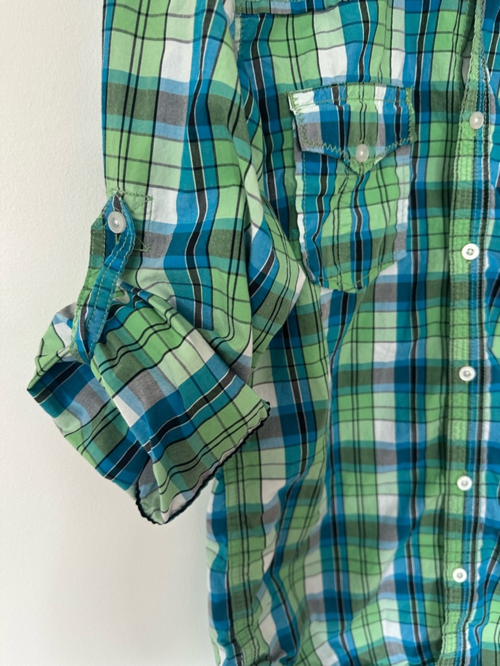 Jack & Jones Plaid Rockabilly Western Shirt Mens Medium Green Blue Retro Y2K Top - Picture 3 of 11